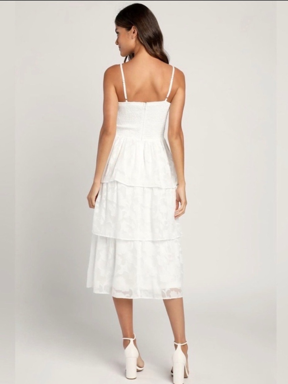 Lulus Grace and Beauty NWOT size Large White Burnout Floral Print Tiered Dress - Picture 2 of 14